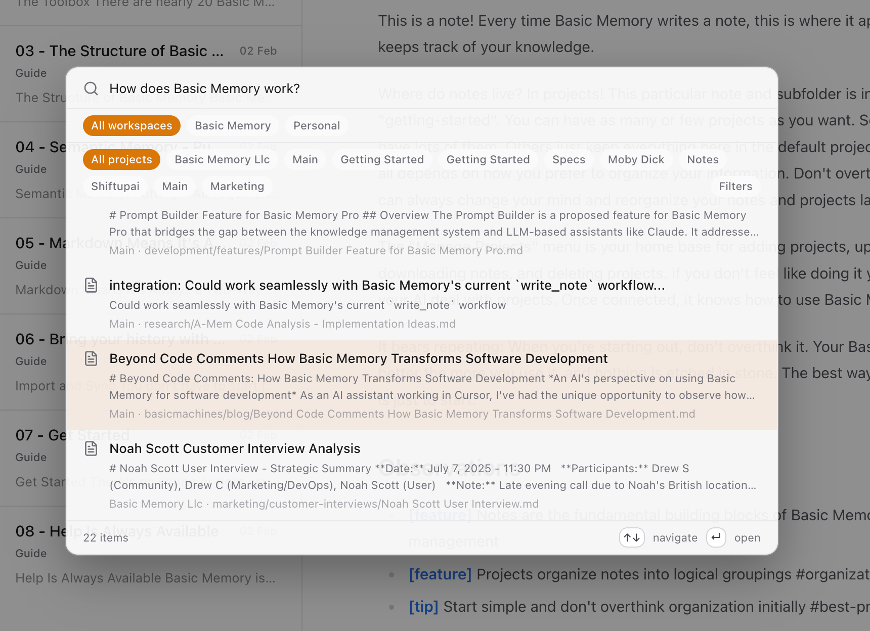 Basic Memory search querying across projects and workspaces