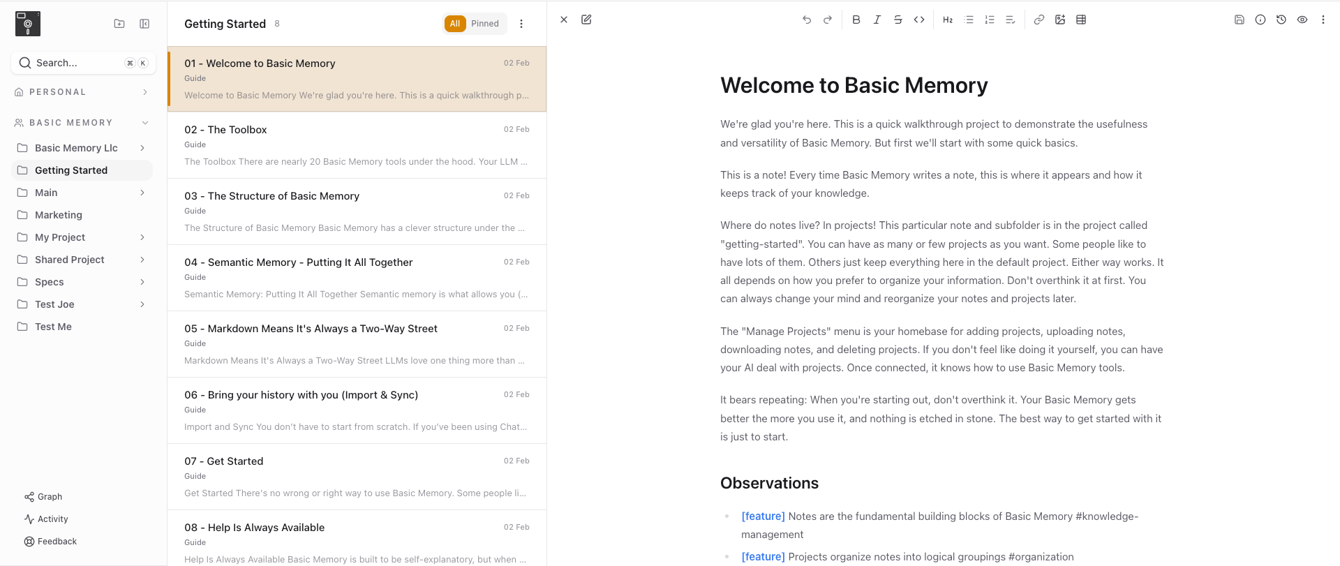 The redesigned notes workspace