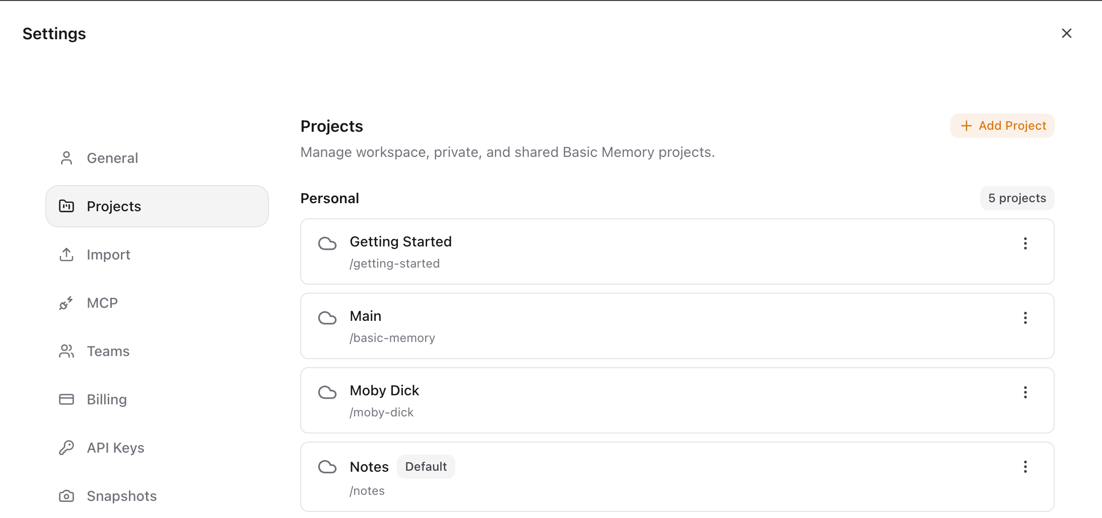 Project management settings for organizing separate knowledge bases